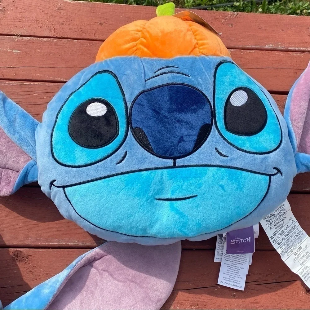Disney Stitch Face Pillow Halloween Bundle Lot Pair NEW Pumpkin Hat Blue Throw